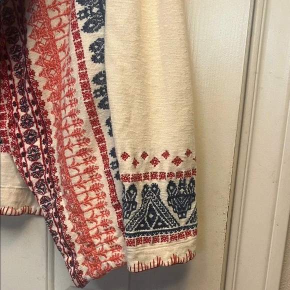 Sundance Cream Open-Front Cardigan Jacket with Red & Blue Pattern - Picture 5 of 13
